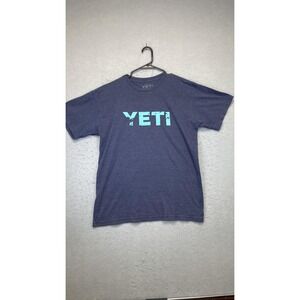 YETI Shirt Mens Large Heather Blue Graphic Tee Short Sleeve‎ Cotton Polyester